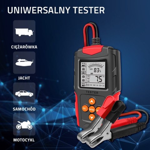 Qoltec Cyfrowy tester akumulatora z wyświetlaczem LCD | 12V | 24V | 3Ah-200Ah