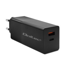 Qoltec Ładowarka GaN POWER PRO | 1xUSB-C | 1xUSB | 100W | 5-20V | 1.5-5A | PD | Laptop | Smartfon | Czarna