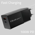 Qoltec Ładowarka GaN POWER PRO | 1xUSB-C | 1xUSB | 100W | 5-20V | 1.5-5A | PD | Laptop | Smartfon | Czarna