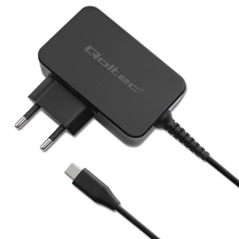 Qoltec Ładowarka GaN POWER PRO | 1xUSB-C | 45W | 5-20V | 2.25-3A | Laptop | Smartfon | Czarna