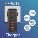Qoltec Ładowarka GaN POWER PRO | 2xUSB-C | 2xUSB | 130W | 5-20V | 1.5-5A | PD | Laptop | Smartfon | Czarna