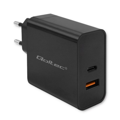 Qoltec Ładowarka Super Quick PD |1xUSB-C | 1xUSB | 65W | 5-20V | 1.5-3.25A | Laptop | Smartfon | Czarna
