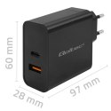 Qoltec Ładowarka Super Quick PD | 1xUSB-C | 1xUSB | 90W | 5-20V | 2.4-4.35A | Laptop | Smartfon | Czarna