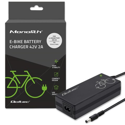 Qoltec Ładowarka do roweru, skutera elektrycznego 36V | 42V | 2A | 5.5*2.1 | +kabel zasilający