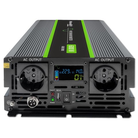 Qoltec Przetwornica napięcia Monolith | 3000W | 6000W | 24V na 230V | Czysty Sinus | LCD