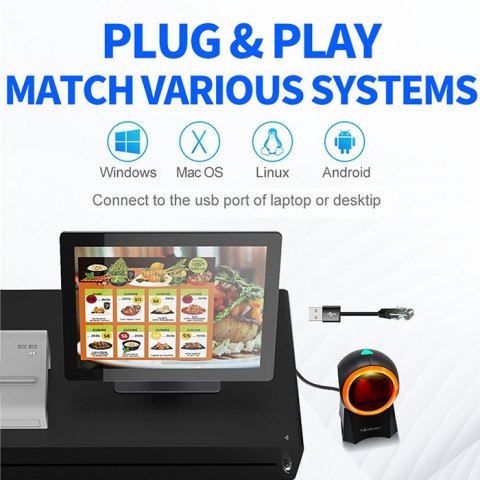 Qoltec Stacjonarny skaner czytnik kodów kreskowych i QR | 1D 2D | USB
