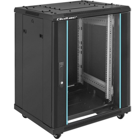 Qoltec Szafa RACK 19" | 15U | 600 x 855 x 600 | Hartowane drzwi | Stojąca | Nóżki + Kółka | Stalowa obudowa | Zamek