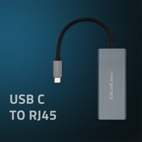 Qoltec Adapter sieciowy przejściówka USB-C 3.1 | RJ45 | Ethernet | 1000Mb/s | Aluminiowy
