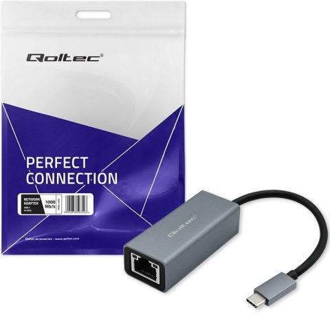 Qoltec Adapter sieciowy przejściówka USB-C 3.1 | RJ45 | Ethernet | 1000Mb/s | Aluminiowy