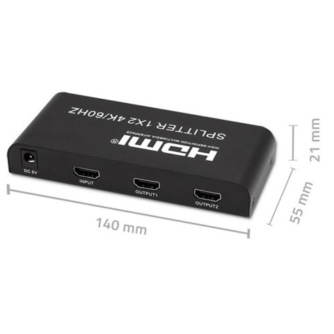 Qoltec Aktywny rozdzielacz Splitter 2 x HDMI 4K x 2K | 6Gb/s | 60Hz | High stability