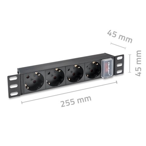 Qoltec Aluminiowa Listwa zasilająca PDU do RACK 10'' | 1U | 16A | 4xSCHUKO | 1.8m