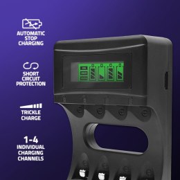 Qoltec Ładowarka do akumulatorków Ni-MH typu R03 AAA R6 AA | LCD | Kabel USB
