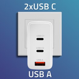 Qoltec Ładowarka sieciowa 100W GaN | 5-20V | 1.5-5A | 2 x USB-C PD | 1 x USB QC 3.0 | Laptop | Smartfon | Biała