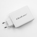 Qoltec Ładowarka sieciowa 100W GaN | 5-20V | 1.5-5A | 2 x USB-C PD | 1 x USB QC 3.0 | Laptop | Smartfon | Biała