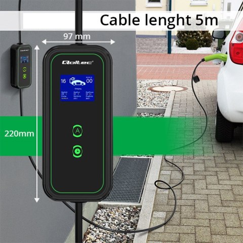 Qoltec Mobilna ładowarka do samochodu elektrycznego EV z regulacją 2w1 Typ2 | 3.5kW | 230V | Wi-fi | LCD | Przenośna | Wallbox |