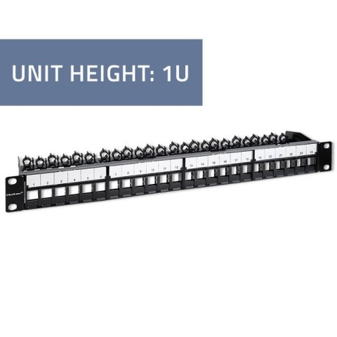 Qoltec Solidny stalowy Patch panel do szaf RACK 19'' | 24 porty | 1U | UTP | Czarny