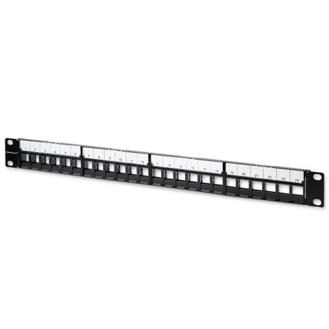 Qoltec Solidny stalowy Patch panel do szaf RACK 19'' | 24 porty | 1U | UTP | Czarny