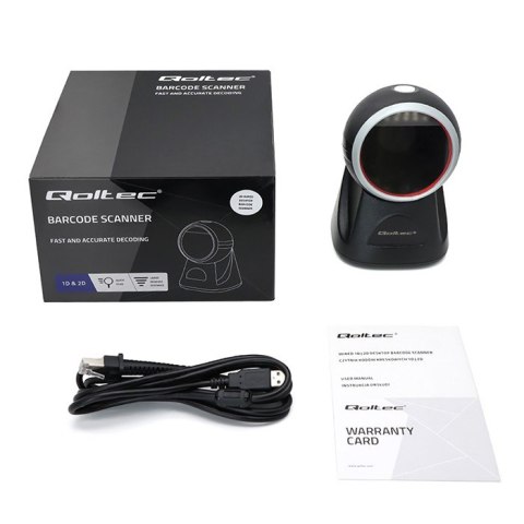 Qoltec Stacjonarny skaner czytnik kodów kreskowych i QR | 1D 2D | USB | Precyzyjny