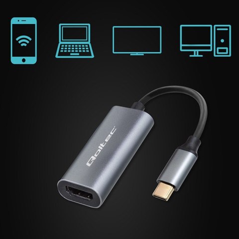 Qoltec Adapter Aluminiowa Przejściówka USB-C 3.1 MHL na HDMI 4K | 60Hz | 32AWG do Laptop Smartfon