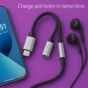 Qoltec Adapter przejściówka 2w1 USB-C | USB-C | Jack 3.5mm | PD 15W | 10cm | Aluminium