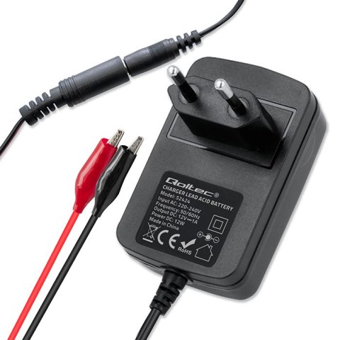Qoltec Automatyczna ładowarka do akumulatora AGM GEL STD 12V | 1A | Prostownik z sygnalizatorem LED
