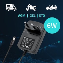 Qoltec Automatyczna ładowarka do akumulatora AGM GEL STD 6V | 1A | Prostownik z sygnalizatorem LED