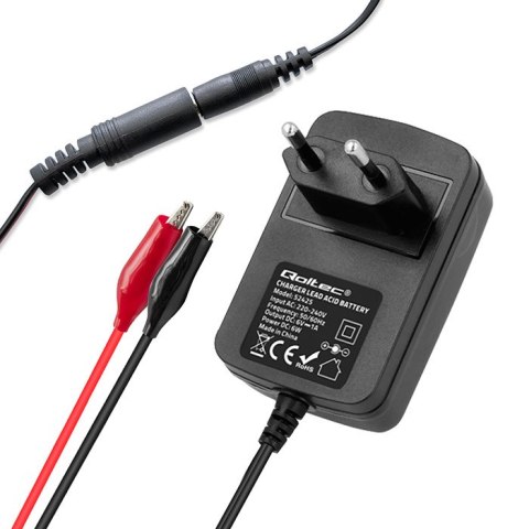 Qoltec Automatyczna ładowarka do akumulatora AGM GEL STD 6V | 1A | Prostownik z sygnalizatorem LED