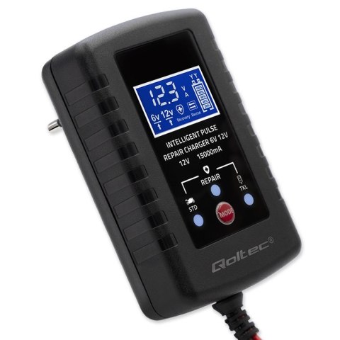 Qoltec Automatyczna ładowarka do akumulatora AGM GEL STD 6V/12V| 2A | Prostownik z funkcją naprawy i wyświetlaczem LED