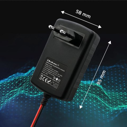 Qoltec Automatyczna ładowarka do akumulatora AGM GEL STD 6V/12V| 2A | Prostownik z funkcją naprawy i wyświetlaczem LED