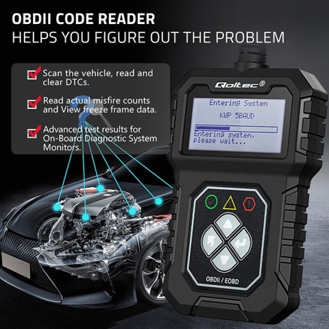 Qoltec Cyfrowy Tester diagnostyczny Interfejs ProLine | OBDII EOBD | Polskie MENU | 8V-25V | Dual system
