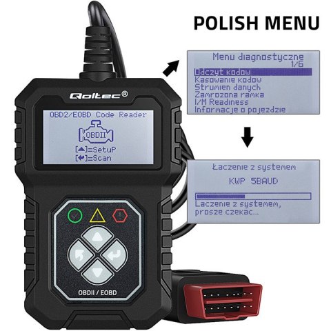 Qoltec Cyfrowy Tester diagnostyczny Interfejs ProLine | OBDII EOBD | Polskie MENU | 8V-25V | Dual system