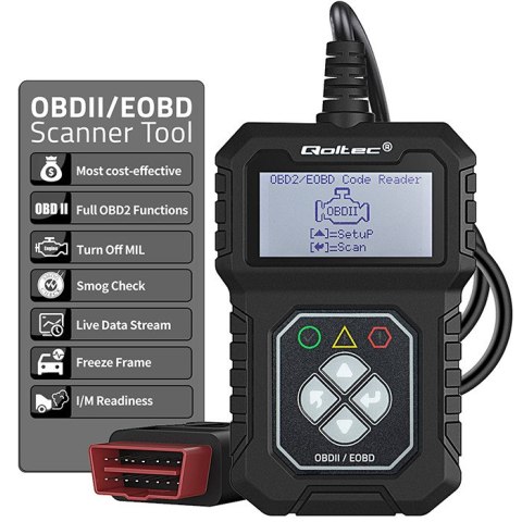 Qoltec Cyfrowy Tester diagnostyczny Interfejs ProLine | OBDII EOBD | Polskie MENU | 8V-25V | Dual system