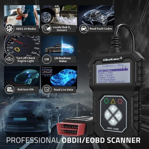 Qoltec Cyfrowy Tester diagnostyczny Interfejs ProLine | OBDII EOBD | Polskie MENU | 8V-25V | Dual system