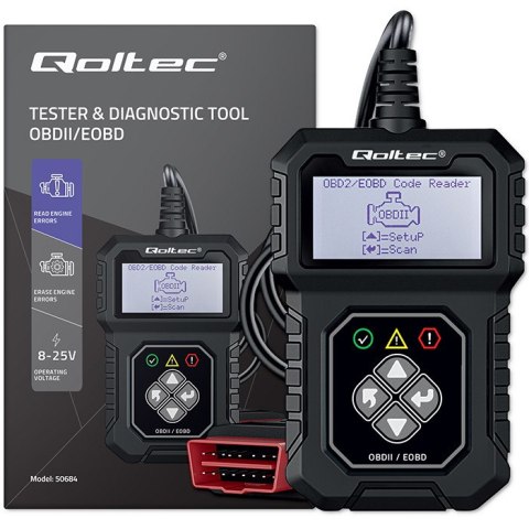 Qoltec Cyfrowy Tester diagnostyczny Interfejs ProLine | OBDII EOBD | Polskie MENU | 8V-25V | Dual system
