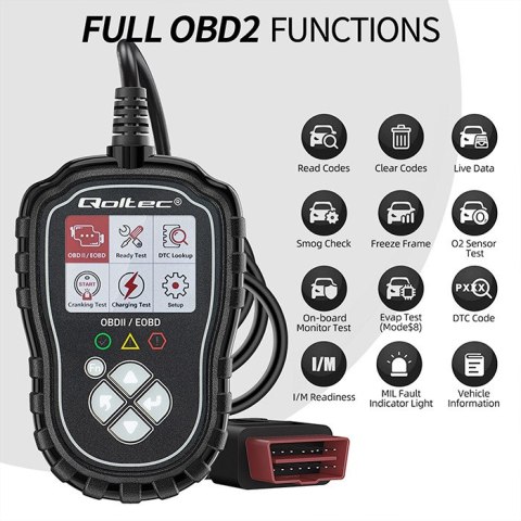 Qoltec Cyfrowy Tester diagnostyczny ProLine | OBD2 EOBD | Polskie MENU | 8V-25V | Dual System