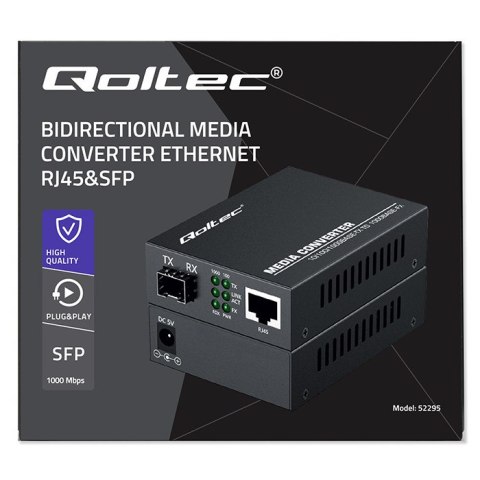 Qoltec Dwukierunkowy Media Konwerter SWITCH Ethernet 1x RJ45 1x SFP| 1000Mb/s | 5V