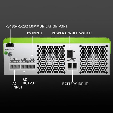 Qoltec Hybrydowy inwerter solarny Off-Grid 6200W | 120A | 48V | MPPT | BMS | Sinus | opcja Wi-Fi | Power Factor 1.0