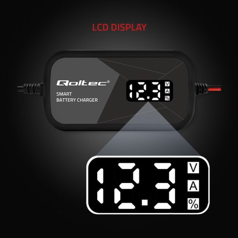 Qoltec Inteligentna mikroprocesorowa ładowarka 12V | 2A | Prostownik do akumulatora AGM GEL | LCD