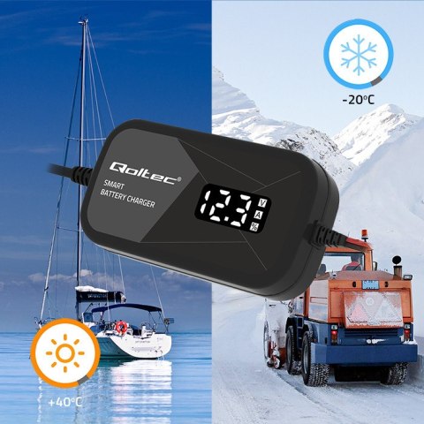 Qoltec Inteligentna mikroprocesorowa ładowarka 12V | 2A | Prostownik do akumulatora AGM GEL | LCD