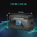Qoltec Inteligentna mikroprocesorowa ładowarka 12V 8A | 24V 4A| Prostownik z funkcją naprawy do akumulatora AGM GEL | LCD