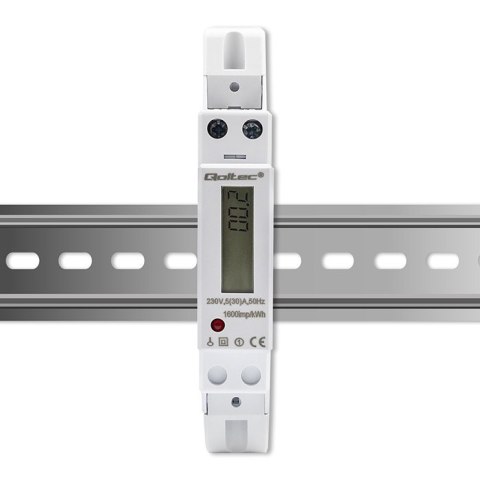 Qoltec Jednofazowy elektroniczny licznik | miernik zużycia energii na szynę DIN | 230V | 30A | LCD | 1P