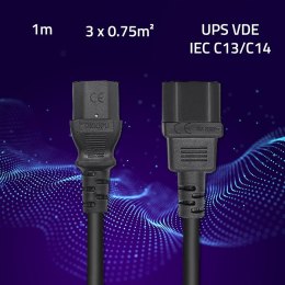 Qoltec Kabel zasilający do UPS | IEC C13/C14 | 3x0.75mm² | 1m