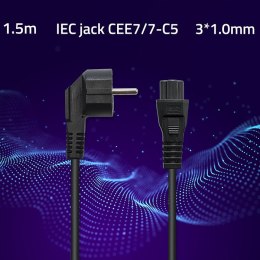 Qoltec Kabel zasilający kątowy SCHUKO | IEC C5 | Koniczynka | 3x1.0mm² | 1.5m