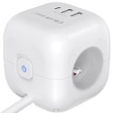 Qoltec Kostka zasilająca przedłużacz 6w1 z podświetlanym włącznikiem | 3x AC | 2x USB | 1x USB-C PD 20W | Biała | Kabel 2m