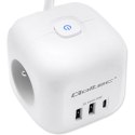 Qoltec Kostka zasilająca przedłużacz 6w1 z podświetlanym włącznikiem | 3x AC | 2x USB | 1x USB-C PD 20W | Biała | Kabel 2m
