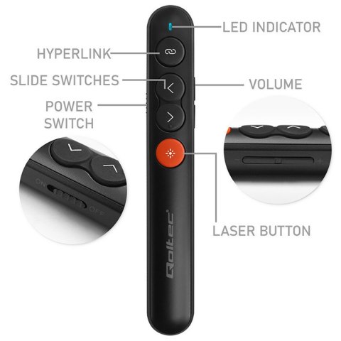 Qoltec Laserowy wskaźnik | Prezenter 4w1 | USB 3.0 | 2.4GHz | 30m