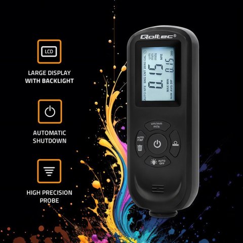 Qoltec Miernik grubości lakieru z podświetlanym bocznym wyświetlaczem LCD | 0 ~ 2000um