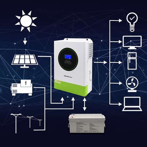 Qoltec Modularny Hybrydowy inwerter solarny Off-Grid 6200W | 120A | 48V | MPPT | do 12 jednostek | BMS | Sinus | opcja Wi-Fi | P