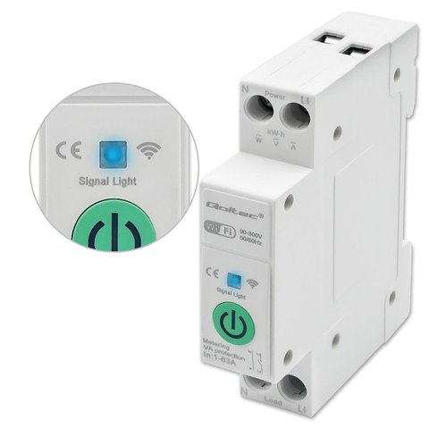 Qoltec Przekaźnik 63A na szynę DIN z licznikiem energii elektrycznej | TUYA | Wi-Fi | SMART LIFE