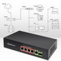 Qoltec Przełącznik sieciowy SWITCH FAST Ethernet PoE 4x RJ45 PoE 1x RJ45 Uplink 1x SFP | 65W | 1000 Mb